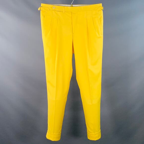 HADLEIGH'S Size 34 Yellow Wool Pleated Cuffed Button Fly Dress Pants HADLEIGH'S Size 34 Yellow Wool Pleated Cuffed Button Fly Dress Pants